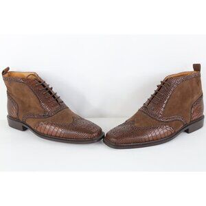 Vintage Streetwear Mens 9.5 Suede Leather Faux Alligator Chukkas Boots Brown